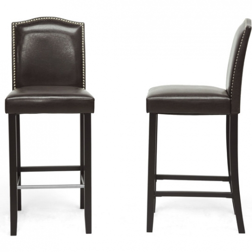 Libra Bar Stool in Brown Leatherette w/ Nailhead Trim (Set of 2)